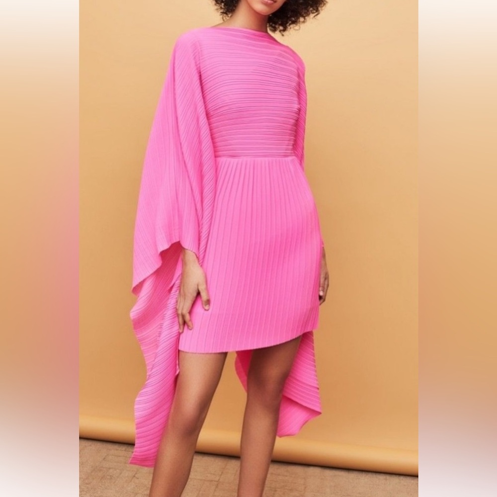 Solace London Vibrant Neon Pink Long Sleeve Chanton Dress evening